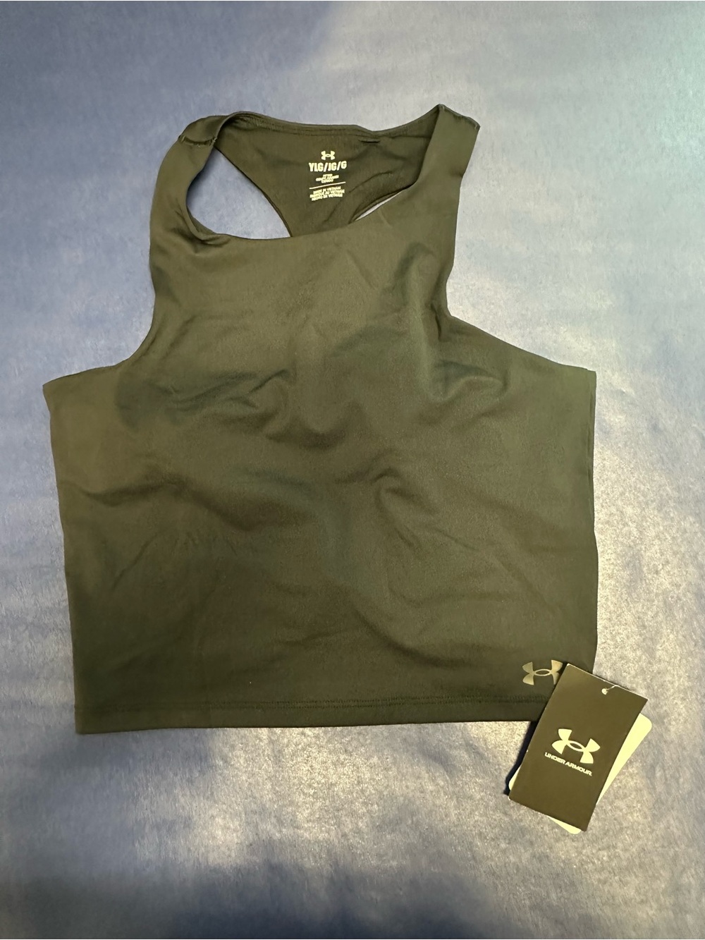 Under Armour NWT Big Girls Black High-Neck Racerback Crop Workout Top YL YXL
